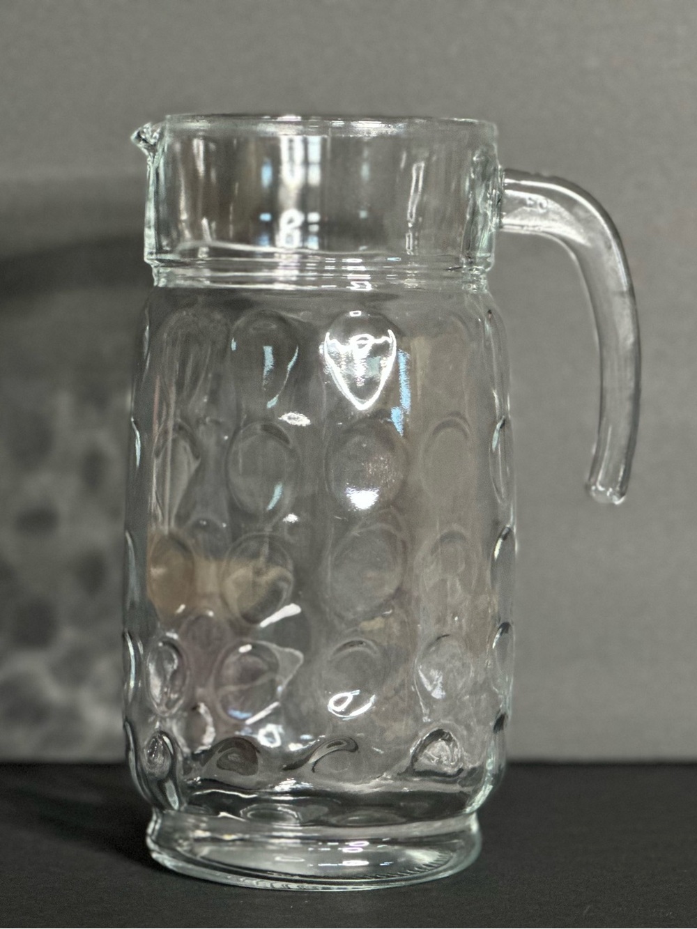Vintage Clear Optic Bubble Glass Pitcher Coin Dot Juice Water Mid Century